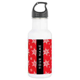 Witte sneeuwvlokken, Rood, Je naam, Personaliseer Waterfles