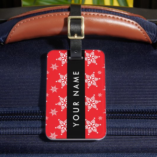 Witte sneeuwvlokken, rood, Jouw naam, personaliser Bagagelabel (Voorkant Insitu 2)