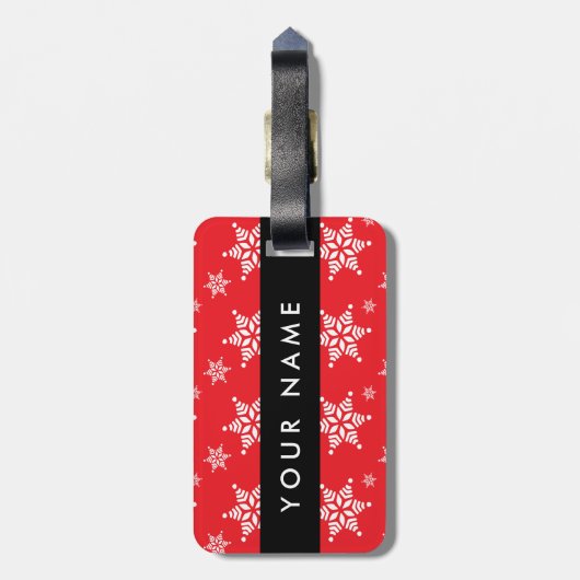 Witte sneeuwvlokken, rood, Jouw naam, personaliser Bagagelabel (Achterkant verticaal)