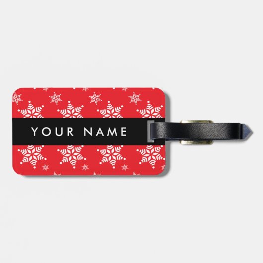 Witte sneeuwvlokken, rood, Jouw naam, personaliser Bagagelabel (Achterkant horizontaal)