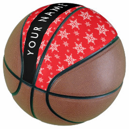 Witte sneeuwvlokken, rood, Jouw naam, personaliser Basketbal