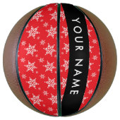 Witte sneeuwvlokken, rood, Jouw naam, personaliser Basketbal (Verticaal)