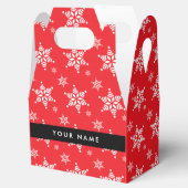 Witte sneeuwvlokken, rood, Jouw naam, personaliser Bedankdoosjes (Geopend)