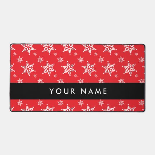 Witte sneeuwvlokken, rood, Jouw naam, personaliser Bureaumat (Voorkant)