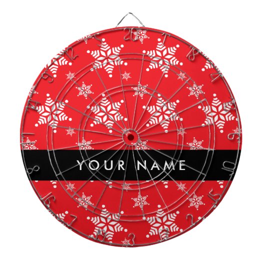 Witte sneeuwvlokken, rood, Jouw naam, personaliser Dartbord (Voorkant)