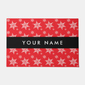 Witte sneeuwvlokken, rood, Jouw naam, personaliser Deurmat (Voorkant)