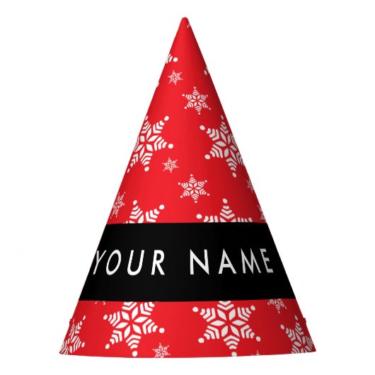 Witte sneeuwvlokken, rood, Jouw naam, personaliser Feesthoedjes (Voorkant)