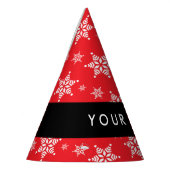 Witte sneeuwvlokken, rood, Jouw naam, personaliser Feesthoedjes (Links)