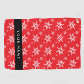 Witte sneeuwvlokken, rood, Jouw naam, personaliser Golfhanddoek (Horizontaal)