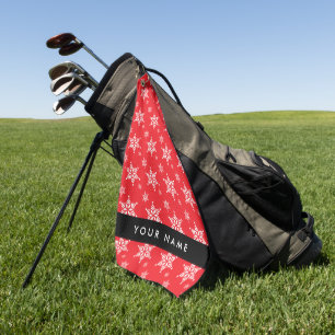 Witte sneeuwvlokken, rood, Jouw naam, personaliser Golfhanddoek