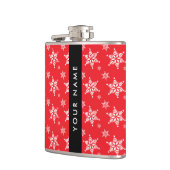 Witte sneeuwvlokken, rood, Jouw naam, personaliser Heupfles (Links)