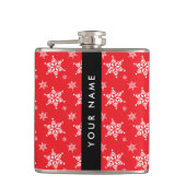 Witte sneeuwvlokken, rood, Jouw naam, personaliser Heupfles (Voorkant)
