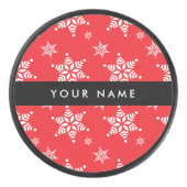 Witte sneeuwvlokken, rood, Jouw naam, personaliser Hockey Puck (Voorkant)