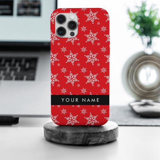 Witte sneeuwvlokken, rood, Jouw naam, personaliser iPhone Hoesje