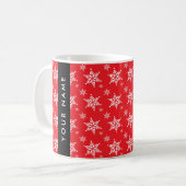 Witte sneeuwvlokken, rood, Jouw naam, personaliser Koffiemok (Voorkant links)