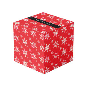 Witte sneeuwvlokken, rood, Jouw naam, personaliser Kubus