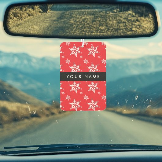 Witte sneeuwvlokken, rood, Jouw naam, personaliser Luchtverfrisser