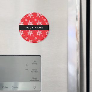 Witte sneeuwvlokken, rood, Jouw naam, personaliser Magneet