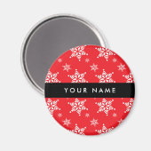 Witte sneeuwvlokken, rood, Jouw naam, personaliser Magneet (Voorkant / Achterkant)