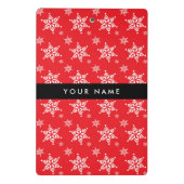 Witte sneeuwvlokken, rood, Jouw naam, personaliser Mini Klembord (Achterkant)