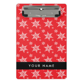 Witte sneeuwvlokken, rood, Jouw naam, personaliser Mini Klembord
