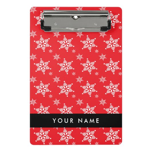 Witte sneeuwvlokken, rood, Jouw naam, personaliser Mini Klembord (Voorkant)