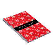 Witte sneeuwvlokken, rood, Jouw naam, personaliser Notitieboek (Rechterzijde)