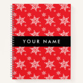 Witte sneeuwvlokken, rood, Jouw naam, personaliser Notitieboek (Voorkant)