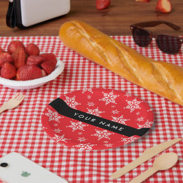 Witte sneeuwvlokken, rood, Jouw naam, personaliser Papieren Bordje
