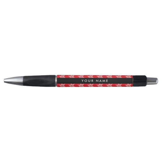 Witte sneeuwvlokken, rood, Jouw naam, personaliser Pen (Voorkant)