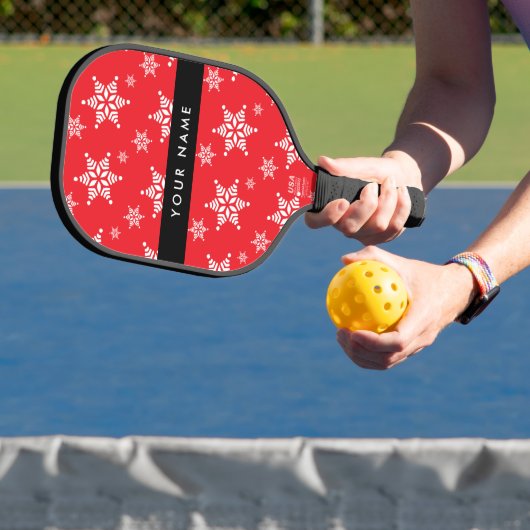 Witte sneeuwvlokken, rood, Jouw naam, personaliser Pickleball Paddle (Insitu)
