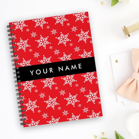 Witte sneeuwvlokken, rood, Jouw naam, personaliser Planner