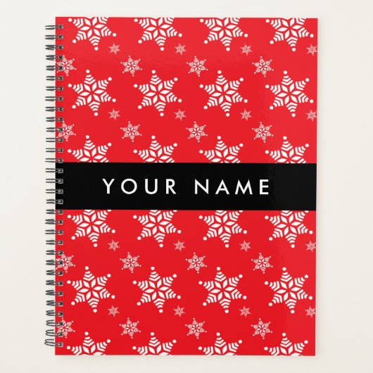 Witte sneeuwvlokken, rood, Jouw naam, personaliser Planner (Voorkant)