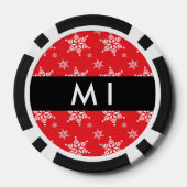 Witte sneeuwvlokken, rood, Jouw naam, personaliser Poker Chips (Achterkant)