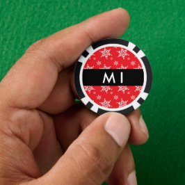 Witte sneeuwvlokken, rood, Jouw naam, personaliser Poker Chips