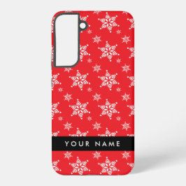 Witte sneeuwvlokken, rood, Jouw naam, personaliser Samsung Galaxy Hoesje