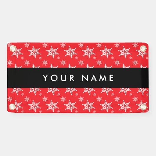 Witte sneeuwvlokken, rood, Jouw naam, personaliser Spandoek (Horizontaal)