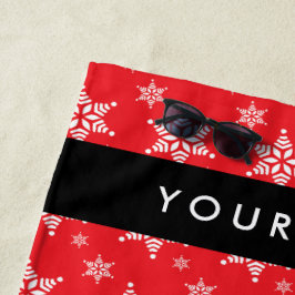 Witte sneeuwvlokken, rood, Jouw naam, personaliser Strandlaken