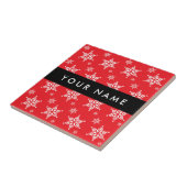 Witte sneeuwvlokken, rood, Jouw naam, personaliser Tegeltje (Zijkant)