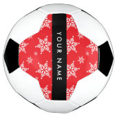 Witte sneeuwvlokken, rood, Jouw naam, personaliser Voetbal (Gedraaid)