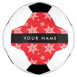 Witte sneeuwvlokken, rood, Jouw naam, personaliser Voetbal