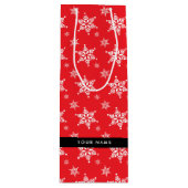 Witte sneeuwvlokken, rood, Jouw naam, personaliser Wijn Cadeautas (Voorkant)