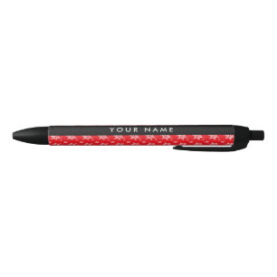 Witte sneeuwvlokken, rood, Jouw naam, personaliser Zwarte Inkt Pen