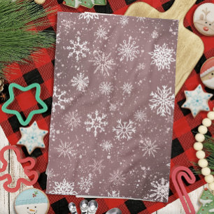 Witte sneeuwvlokken Roos roze Theedoek