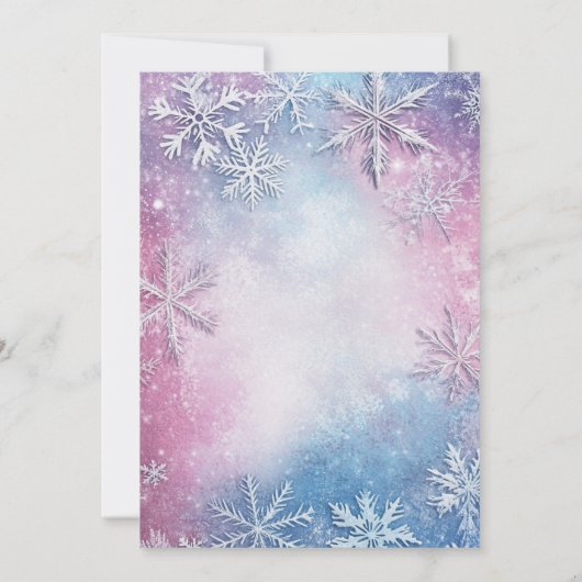 Witte Sneeuwvlokken Roze en Blauw Kerstfeest Kaart (Achterkant)