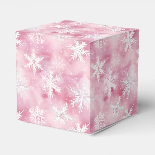 Witte Sneeuwvlokken Roze Waterverf Patroon Gilry Bedankdoosjes (Achterkant)