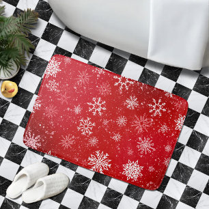 Witte Sneeuwvlokken Ruby Rood Badmat