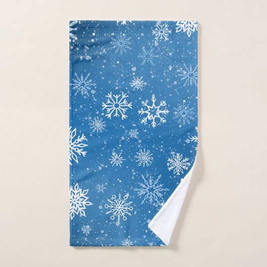 Witte sneeuwvlokken saffier blauw bad handdoek (Handdoek)