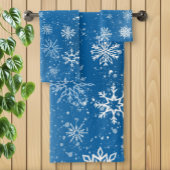 Witte sneeuwvlokken saffier blauw bad handdoek