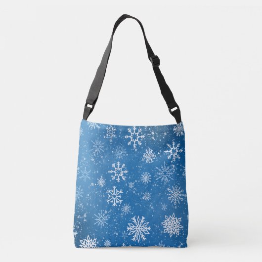Witte sneeuwvlokken saffier blauw crossbody tas (Achterkant)